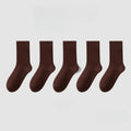 1/5 Pairs Cotton Socks Women Seamless Soft Crew Socks Medium Tube Long Loose Casual Solid Color Anti-Pilling Breathable-belleandkai.com