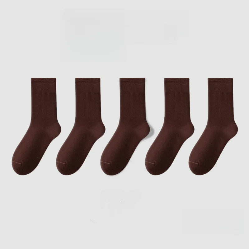 1/5 Pairs Cotton Socks Women Seamless Soft Crew Socks Medium Tube Long Loose Casual Solid Color Anti-Pilling Breathable-belleandkai.com