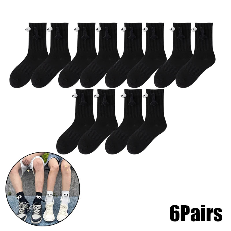 Magnetic Socks with Hands Women Men Fashion Black White Funny Cute Cartoon Eyes Couple Mid-tube Socks for Gifts-belleandkai.com