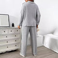 Women's Ribbed Sportswear Set Polo Lapel V-Neck Zipper Top Casual Solid Color Autumn and Winter Women 2 Piece Sets Women Outfit-belleandkai.com