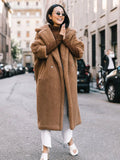 ZADORIN Winter Long Brown Teddy Coat Woman Oversized Lapel Lamb Fur Faux Fur Coat Chic Thick Warm Fur Jacket Woman Clothes Coats-belleandkai.com