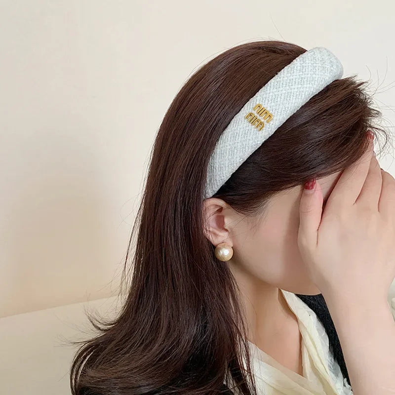 French Sweet Woven Headband for Women Elegant Knit Hair Accessories Pink Headbands Sweet Girl Wide Edge Hair Bands-belleandkai.com