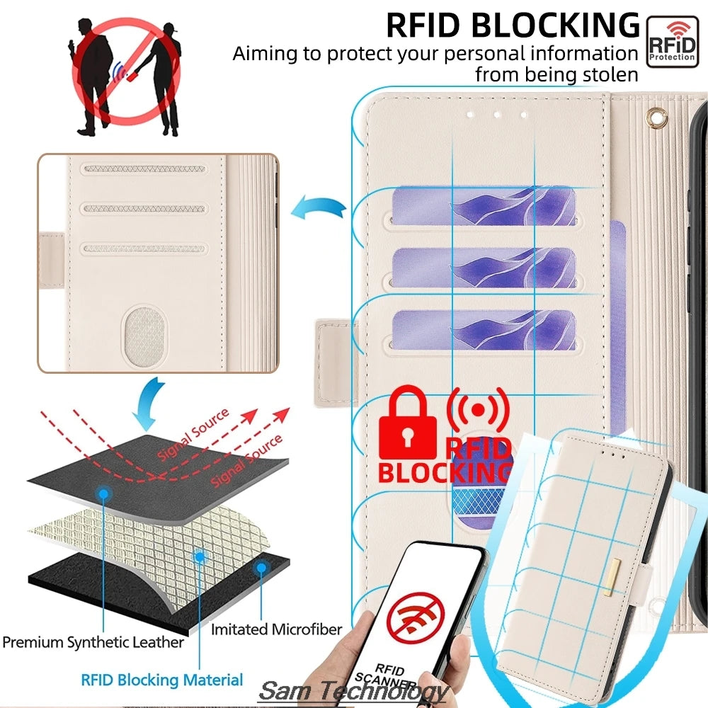 Magnetic buckle Leather Case for OPPO Realme C63 Wallet RFID BLOCKING Flip Cover Women Girls Simple Capa Fundas Coque-belleandkai.com