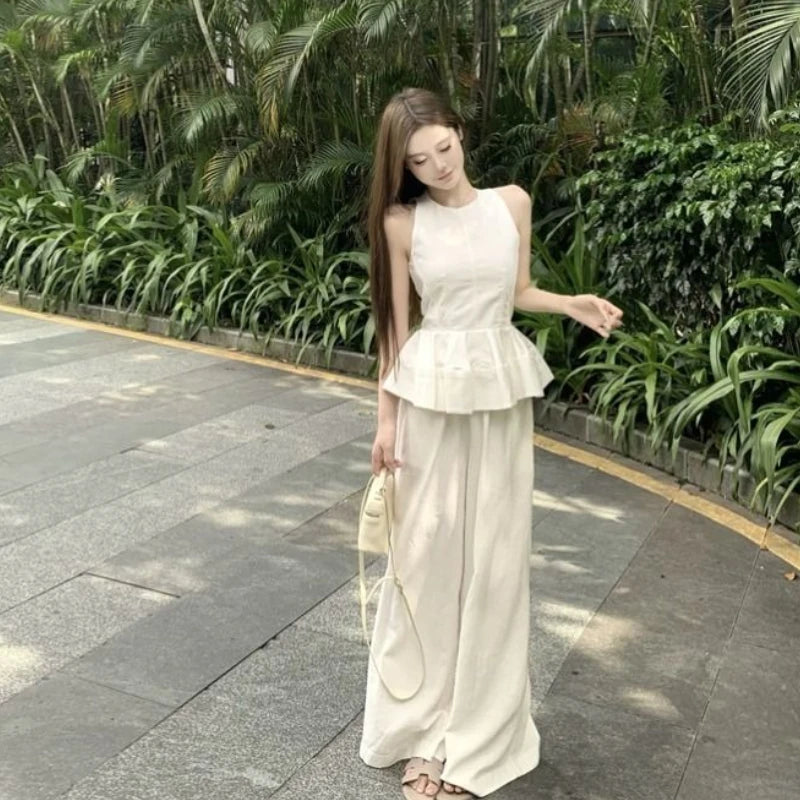 Pant Sets for Women 2 Pieces Ruffle New Matching Chic and Elegant Clothes Full Casual Luxury Promotion Wide Leg Trousers Woman-belleandkai.com