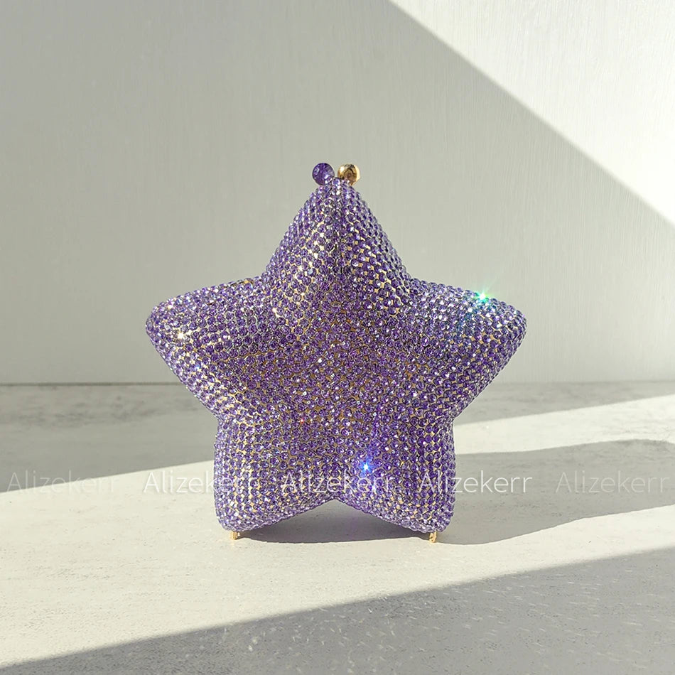 Alizekerr Star Shaped Crystal Evening Bags Women 2024 Boutique Gorgeous Gradient Colour Diamond Mini Clutch Purses Wedding Party-belleandkai.com
