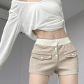 Patchwork Gradient Color Knitting Thin Cargo Women Summer Simplicity Office Lady Wide Leg Fashion Appear Thin Casual Shorts-belleandkai.com