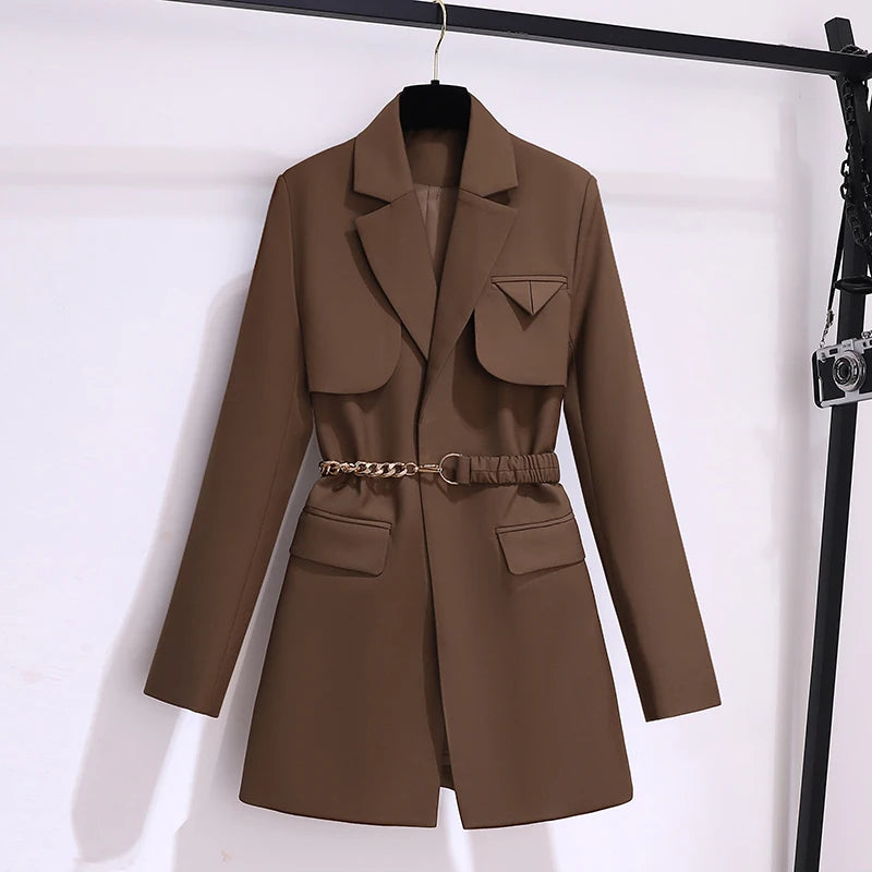 Korean Fashion Blazers Women Coats Spring Autumn Lace-Up Solid Jackets Women's Clothing Elegant Blazers for Women Tailored Coat-belleandkai.com