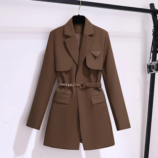 Korean Fashion Blazers Women Coats Spring Autumn Lace-Up Solid Jackets Women's Clothing Elegant Blazers for Women Tailored Coat-belleandkai.com