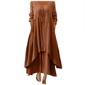 Cotton Women'S Casual Fashion Loose Long Dress With Button Solid Color Dresses-belleandkai.com
