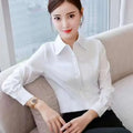 Slim Fit Workwear Shirt Women's Formal Long Sleeve Blue White Spring Summer Autumn Office Uniform Polo Collar Button Decoration-belleandkai.com