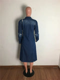 New Arrival Fashion Hole Cotton Autnmn Winter Long Denim Jacket 2023 Trench Coat Cardigan Jeans Cape Women Long Sleeve Jean Coat-belleandkai.com