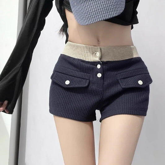 Patchwork Gradient Color Knitting Thin Cargo Women Summer Simplicity Office Lady Wide Leg Fashion Appear Thin Casual Shorts-belleandkai.com