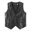 PU Punk V-neck Leather Vest Women Fashion Cropped Streetwear Tank Top Vest Leather Vintage Casual Sleeveless Leather Outerwear-belleandkai.com