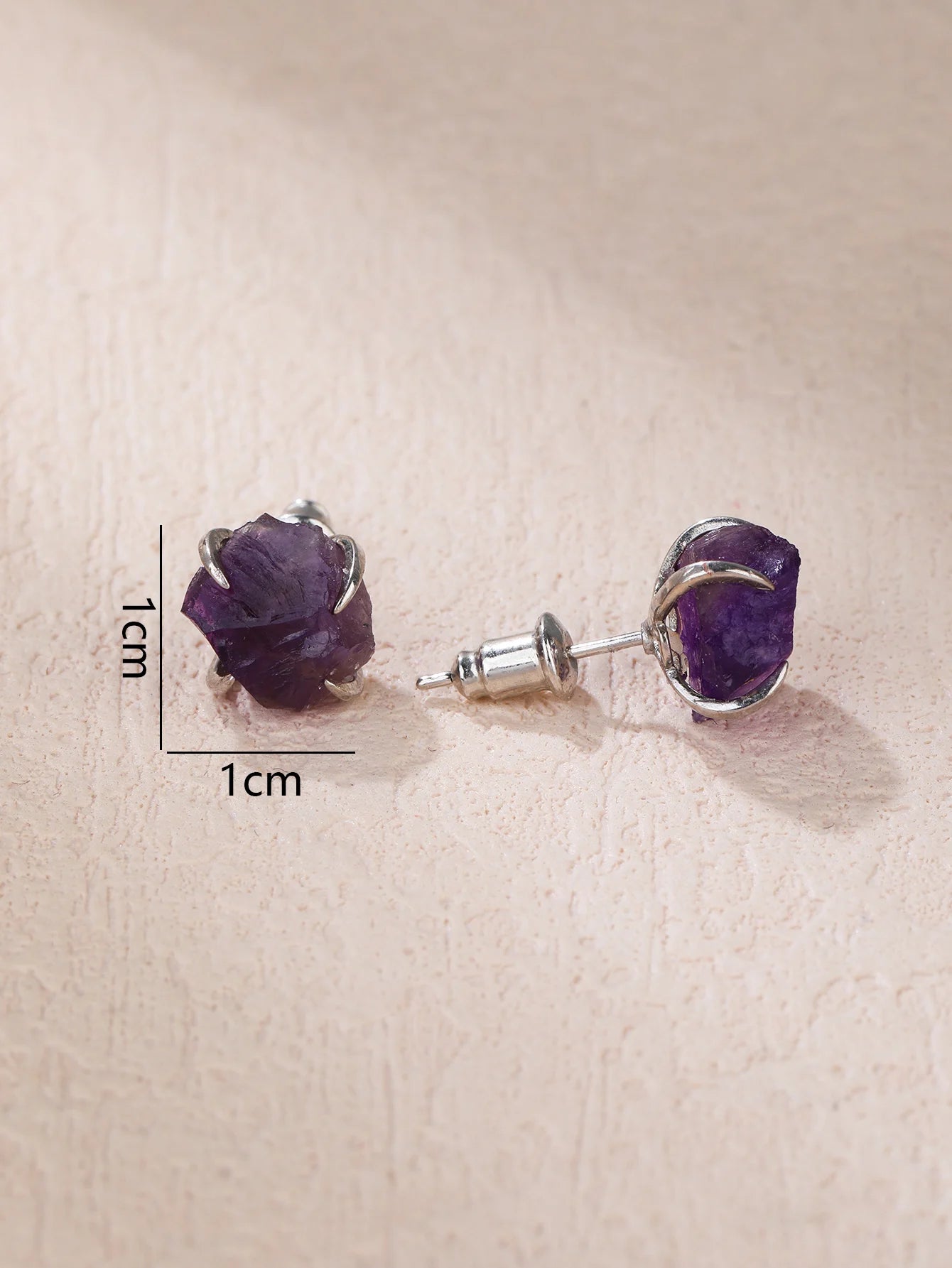 BOROSA New Arrival Silver Color Rough Natural Amethyst Earrings Claw Setting Crystal Stone Stud Earrings Women GH013-belleandkai.com