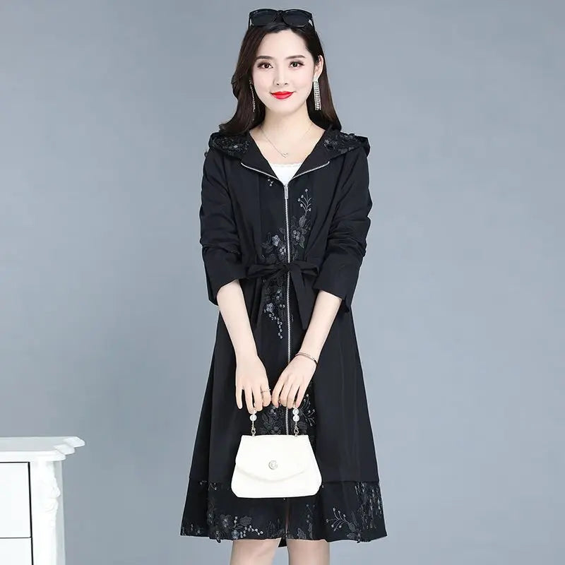 Spring Autumn New Solid Color Hooded Long Sleeve Windbreaker Women High Street Zipper Pockets Patchwork All-match Chic Coat-belleandkai.com