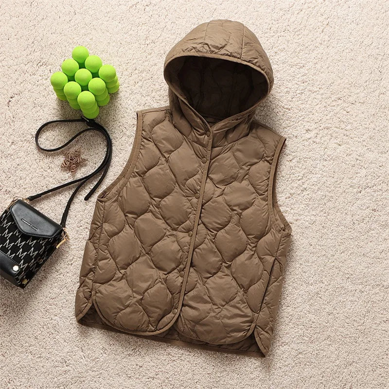 2024 New Arrivals Women Fashion Ultralight Thin Hooded Down Jackets Spring Winter Female Korean Slim Fit Sleeveless Puffer Coat-belleandkai.com