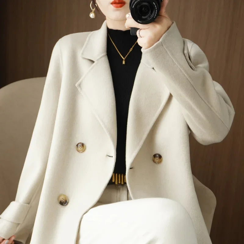 Women's Woolen Coat Short Autumn Winter Loose Fit Suit Collar Outerwear Trendy Fashion Casual Wear Full Sleeve Origin China-belleandkai.com