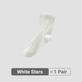 Women White Cream Lace Stackable Mid Calf Socks Bow Heart Star Design K-Style Spring Summer Thin Socks-belleandkai.com