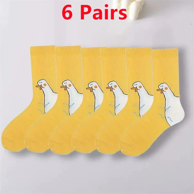 10 Pairs Cartoon Women Socks Fashionable And Versatile Cute Design Funny Goose Breathable Soft Comfortable Women Casual Socks-belleandkai.com