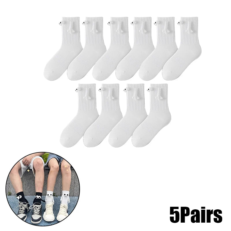 Magnetic Socks with Hands Women Men Fashion Black White Funny Cute Cartoon Eyes Couple Mid-tube Socks for Gifts-belleandkai.com