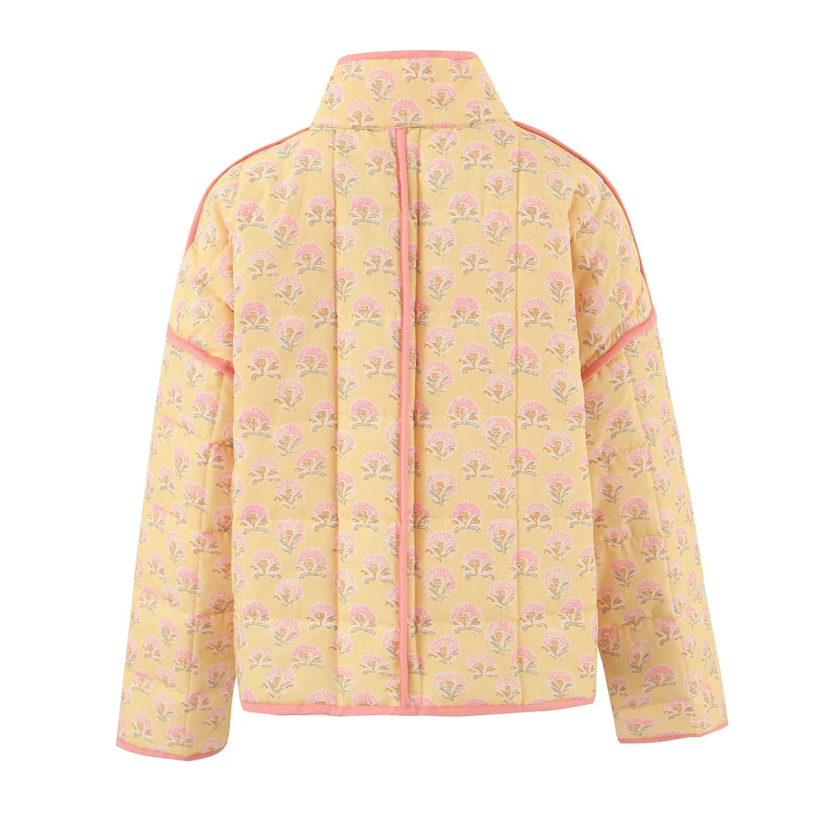 Print Quilted Cotton Jacket Women Fashion Long Sleeved High Neck Coats Female Single Breasted Loose Coat Autumn New Outerwear-belleandkai.com