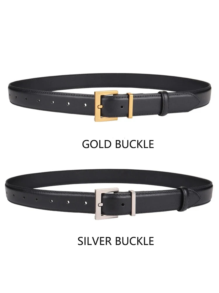 New Luxury Double Genuine Leather Belt for Women Jeans Casual Dress Square Alloy Buckle Ladies Trendy Belts Fashion Waistband-belleandkai.com