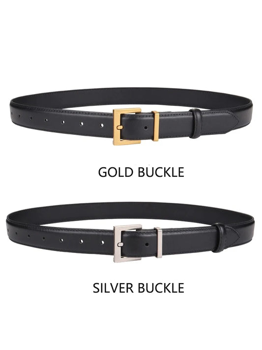 New Luxury Double Genuine Leather Belt for Women Jeans Casual Dress Square Alloy Buckle Ladies Trendy Belts Fashion Waistband-belleandkai.com