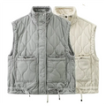 New women's versatile sleeveless stand up collar pocket decoration vest cotton vest loose shoulder jacket-belleandkai.com