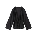 2025 Antumn Women's Outfits Solid Elastic Wide Shorts And Lace Up Tassels V-neck Full Sleeves Shirt Female High Street New Suits-belleandkai.com