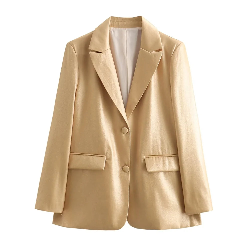 Taop&Za 2024 Spring New Product Women's Fashion and Casual Versatile Button Metal Face Straight Cut Suit Coat-belleandkai.com