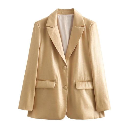 Taop&Za 2024 Spring New Product Women's Fashion and Casual Versatile Button Metal Face Straight Cut Suit Coat-belleandkai.com