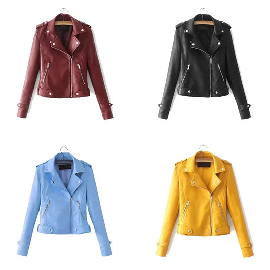 Fashionable Women's Leather Jacket Motorcycle Style Slim Fit Autumn Winter New Arrival Korean Version Polyester Fiber Coat-belleandkai.com