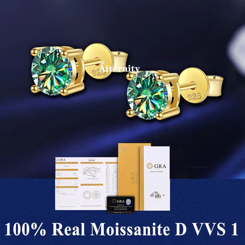 Hot Moissanite Studs 6 prong Earrings Pass Diamond tester For Men Women 18K Platinum Plated Bride Wedding Gemstone 925 Silver-belleandkai.com