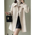 Autumn Winter New Style Slimming Long Coat with Heart Buckle Doll Collar Knitted Outerwear for Women Chinese Brand AE Stock-belleandkai.com