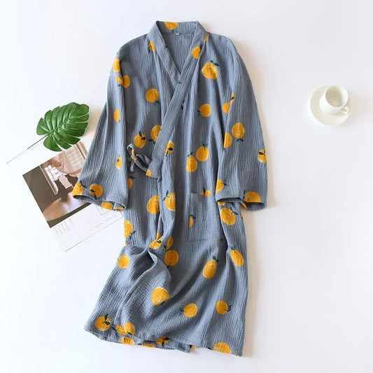 Japanese kimono dressing gown spring and autumn ladies cotton crepe cloth thin summer bathrobe home service sleepwear bath robe-belleandkai.com