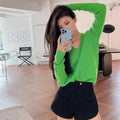 Brandy Mandy Women's V-Neck Long Sleeve Knit Sweater Casual Autumn Top Navy Crop Pullover for Girls-belleandkai.com