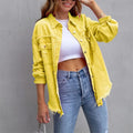 Fashion Broken Holes Solid Color Denim Jacket Ladies Comfortable Casual Loose Button Cardigan Coat Streetwear Women's Outerwear-belleandkai.com