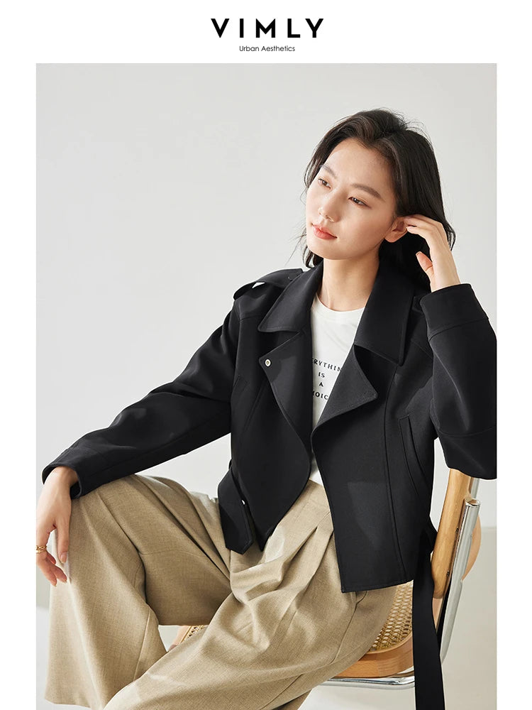 Vimly Light Khaki Crop Trench Coat Lapel Tie Belt Women's Windbreaker 2025 Spring Fashion Casual Loose Long Sleeve Jacket 16218-belleandkai.com
