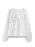 Willshela Women Fashion Embroidery White Hollow Out Blouse Vintage O-Neck Long Sleeves Female Chic Lady Shirts-belleandkai.com