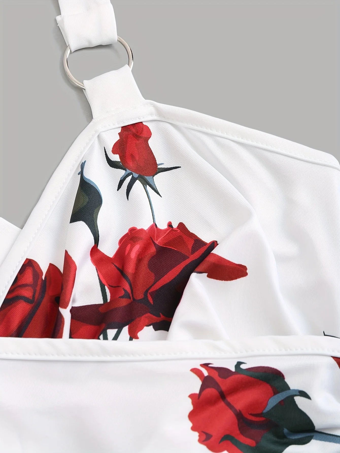 2024 spring and summer Europe and the United States new women's rose print pleated suspenders butterfly lace cross vest.-belleandkai.com