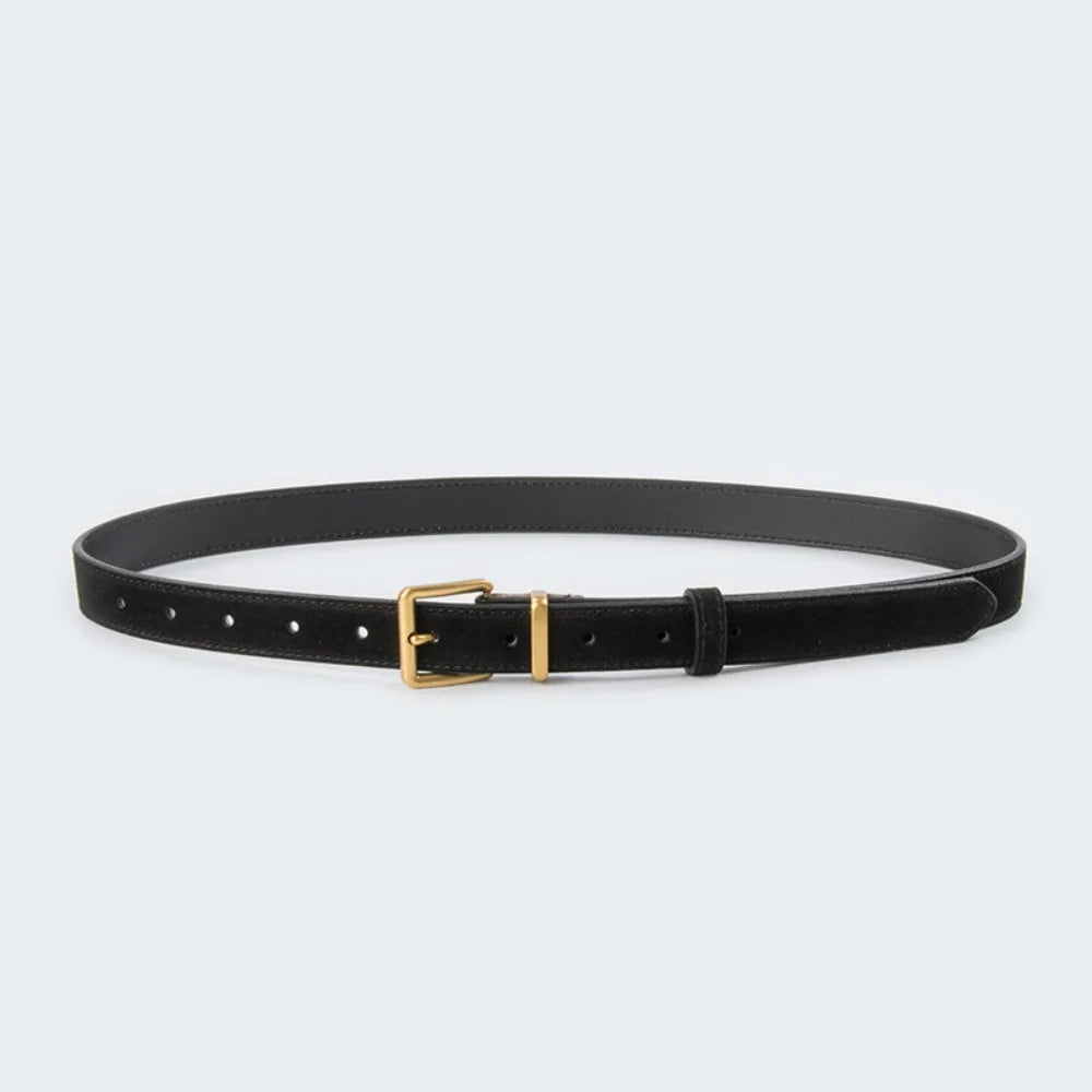 Women Luxury Design Suede Leather Belt Casual Trendy Frosted Cowhide Belt Versatile Pin Buckle Waistband Gifts-belleandkai.com