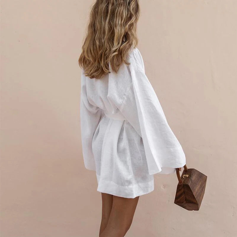 Women's Elegant Solid Robe Long Sleeve Front Belt Breathable Fabric For Casual And Formal Occasions Bathrobe Simple Style Kimono-belleandkai.com