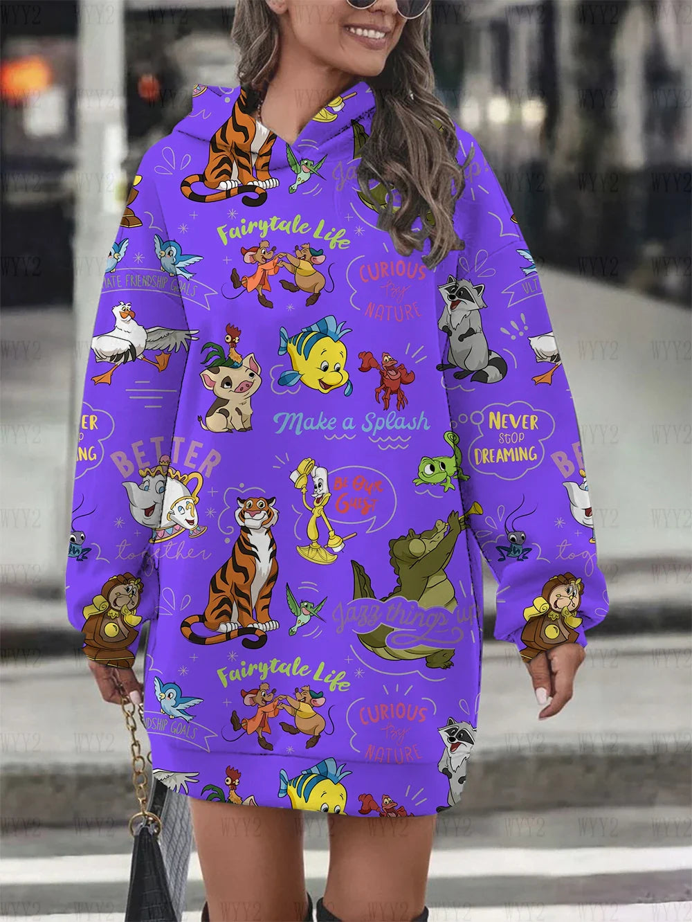 Women's hooded pullover sweatshirt fashion loose autumn and winter hoodie Disney chic retro print long-sleeved dress-belleandkai.com