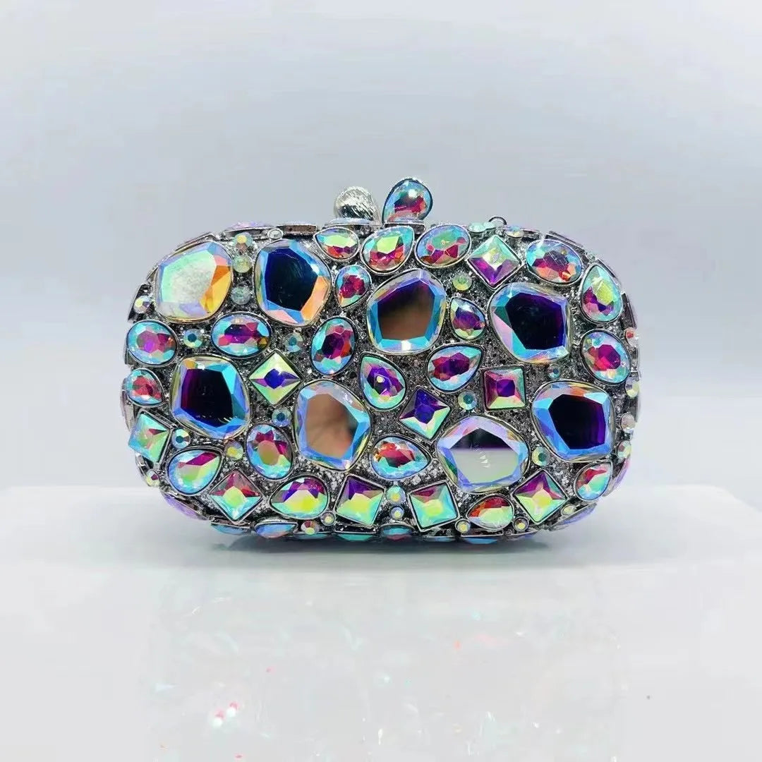 WHTUOHENLarge Silver Stones Wedding Dress Purses Women Bridal Crystal Handbags Rhinestone Party Prom Evening Clutches Minaudiere-belleandkai.com