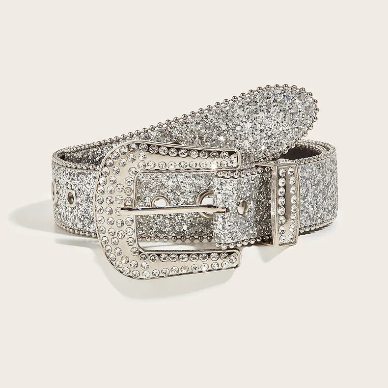Stylish Rhinestone Western Cowgirl Style Y2K Belt Sparking Pu Leather BB Belts Jeans Dress Accessories For Women-belleandkai.com