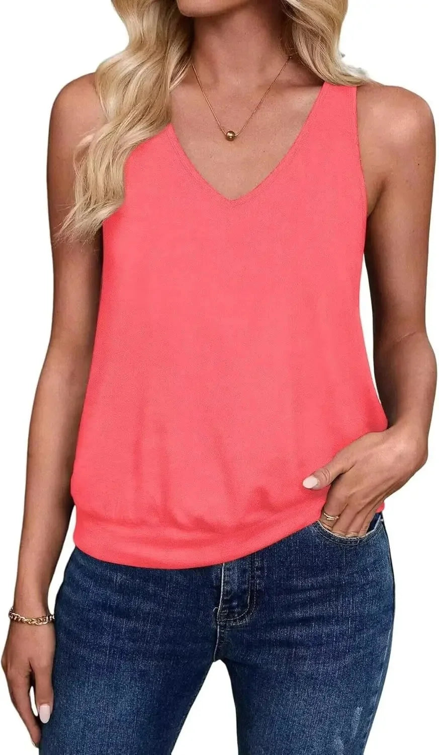 Summer Women's V-Neck Sleeveless Top Casual Vest Fashionable Trendy Tank Top Polyester Blend Fabric No Decoration-belleandkai.com