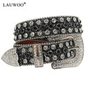 Skull Rhinestone Belts For Women Men Y2K Leather Strap Crystal Studded Western Cowgirl Cowboy Diamond Bling Bling Belt-belleandkai.com