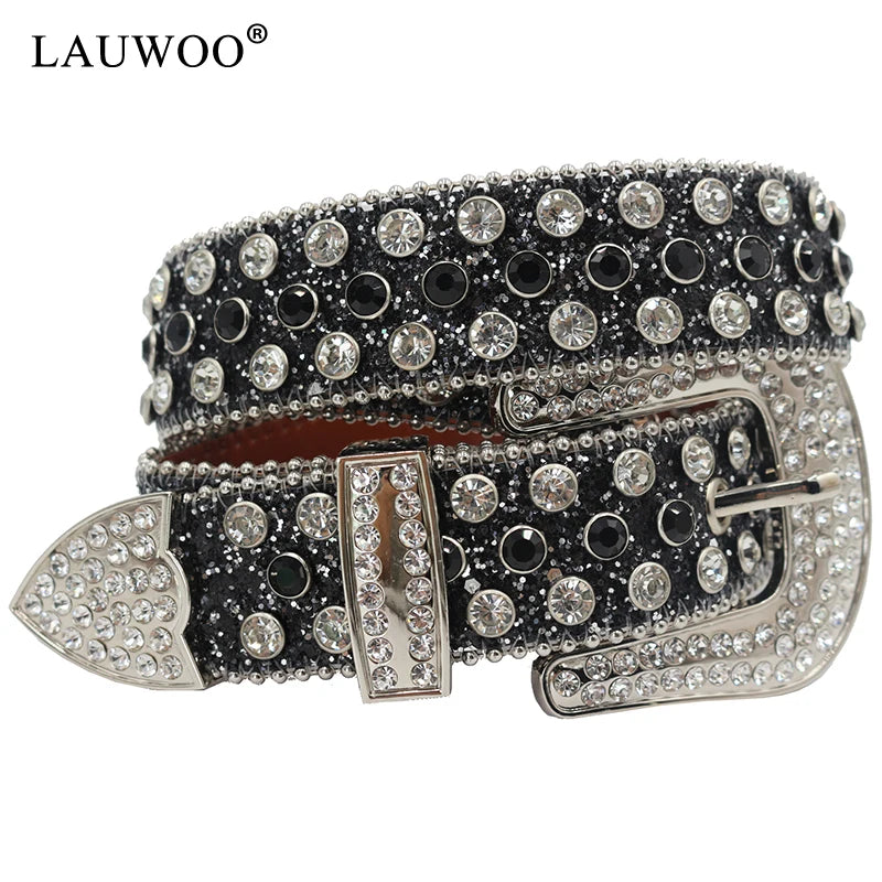 Skull Rhinestone Belts For Women Men Y2K Leather Strap Crystal Studded Western Cowgirl Cowboy Diamond Bling Bling Belt-belleandkai.com