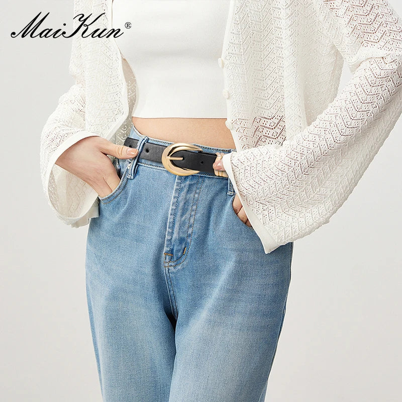 Maikun Fashion Personality Metal Ring Pin Buckle Belt Versatile Jeans Simple Decorative Belt-belleandkai.com