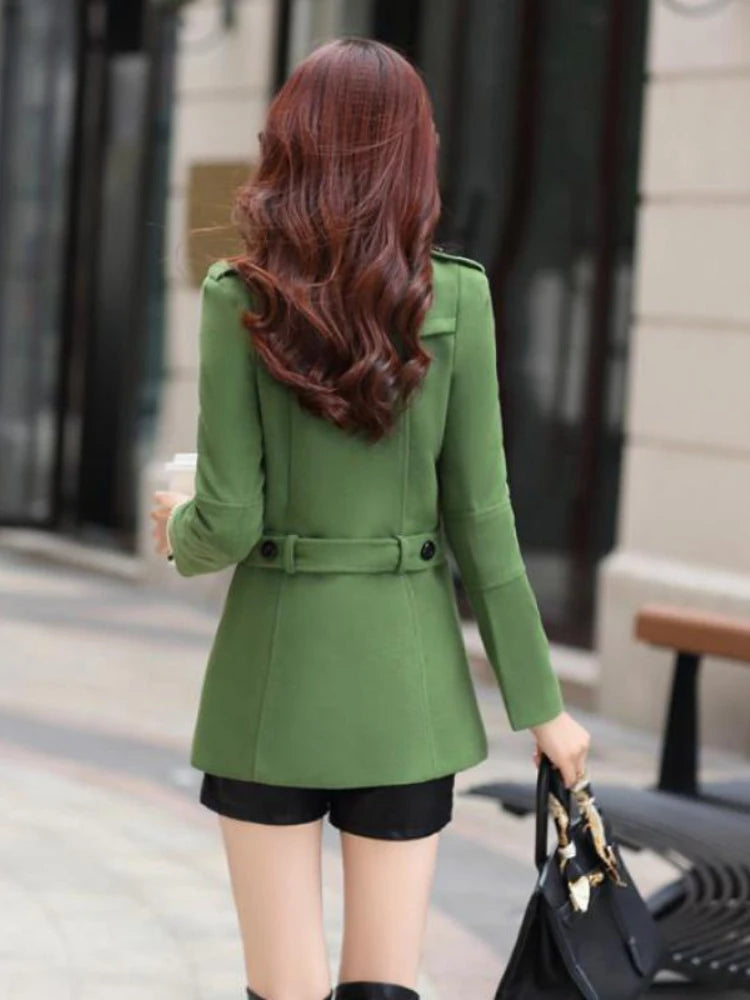 New Autumn Winter Woolen Coat Women Slim Double Breasted Medium Long Wool Blend Warm Female Overcoat Winter Coat Jacket-belleandkai.com